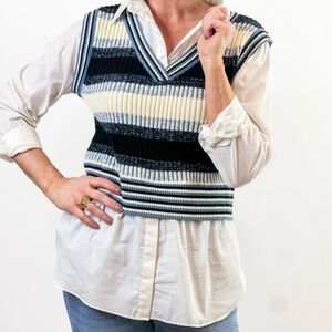 Elan Navy and Cream V-Neck Sweater Vest